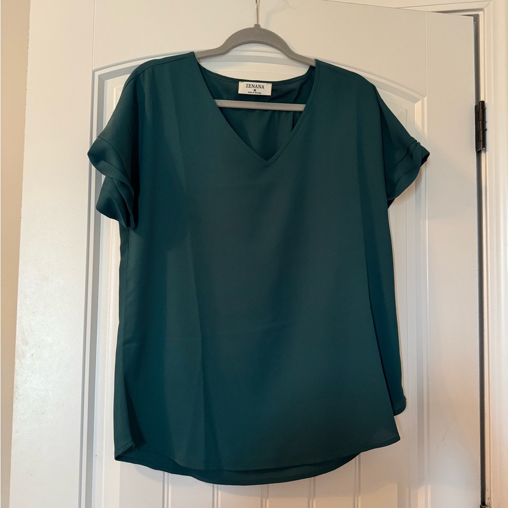 Zenana Outfitters Teal V-Neck Top